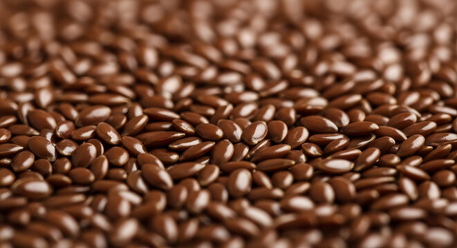 Full-Frame Macro of Raw Flax Seeds - Nutritious Linseed Texture and Brown Superfood Pattern