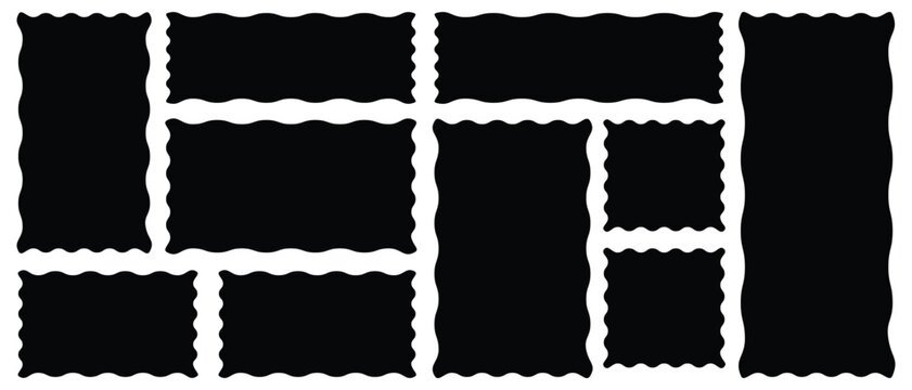 Rectangle shape frame with zigzag edge. Geometric zig zag wavy edge stickers, frames, wavy, zigzag frame, zigzag edge, Torn paper, jagged rectangular shape box element set with zigzag edges. 