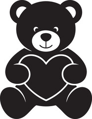 Obraz premium Black bear, cute teddy bear, heart shape, love symbol, vector icon