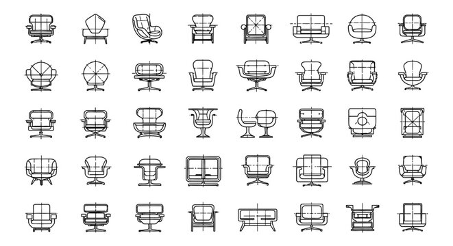 top view architectural furniture symbols set of diverse chair and sofa icons for interior design floor plans and cad layouts.