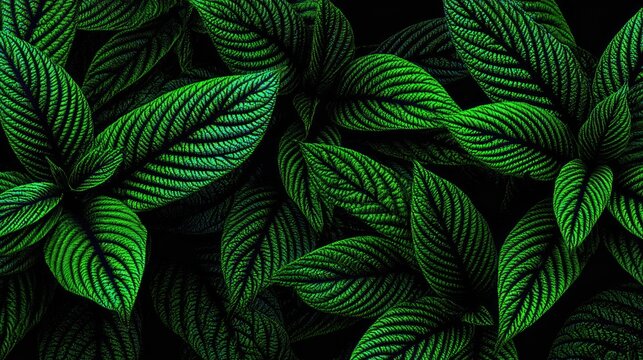 Deep emerald foliage presents a dense natural background pattern with prominent veining
