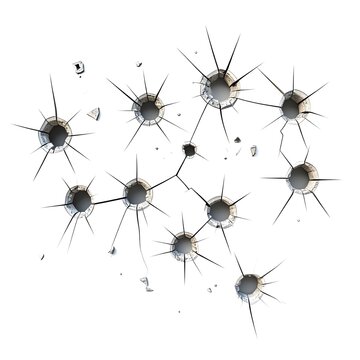 Bullet Holes and Surface Cracks Pattern on White Background
