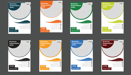 Naklejka premium Colorful Business Flyer Templates with Circular Placeholder, Vector Illustration