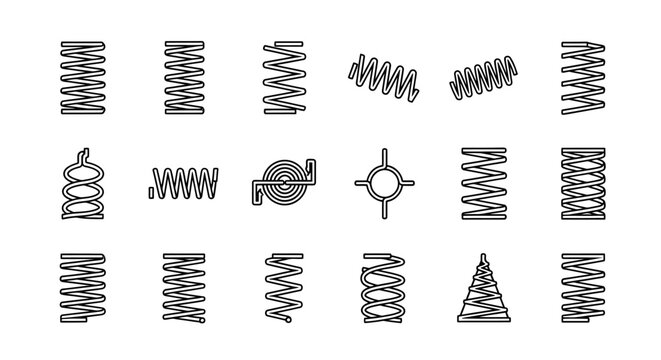 set of different types of coil springs and wire springs vector illustration