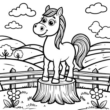 Happy Farm Horse Coloring Page