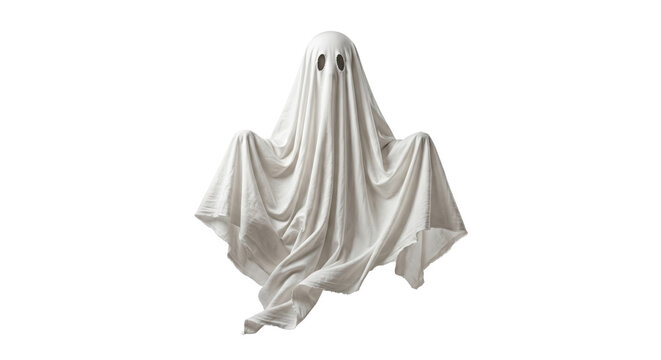 Floating white sheet ghost costume with cut out eye holes