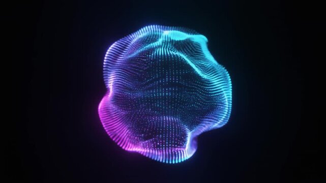 Nebula of dots representing machine learning process with data analysis. glow blue and pink, Sphere of energy in movement composed by particles.waves and ripple.