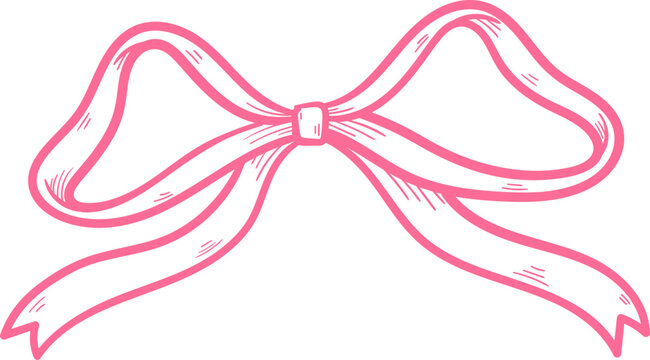 Simple Cute Ribbon Bow Line Art Clipart