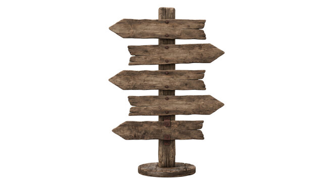 Rustic wooden signpost with multiple blank directional arrows