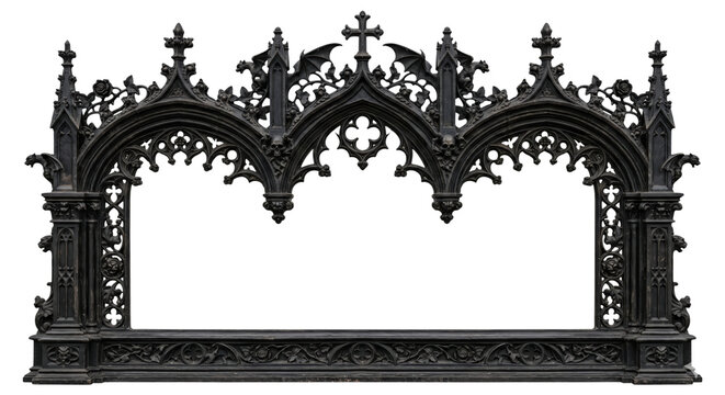 Ornate black gothic architectural frame with skulls and gargoyles