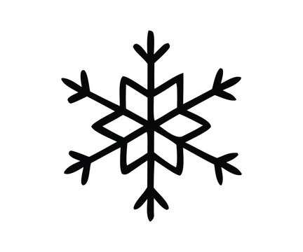 A hand drawn symmetrical snowflake illustration with geometric shapes