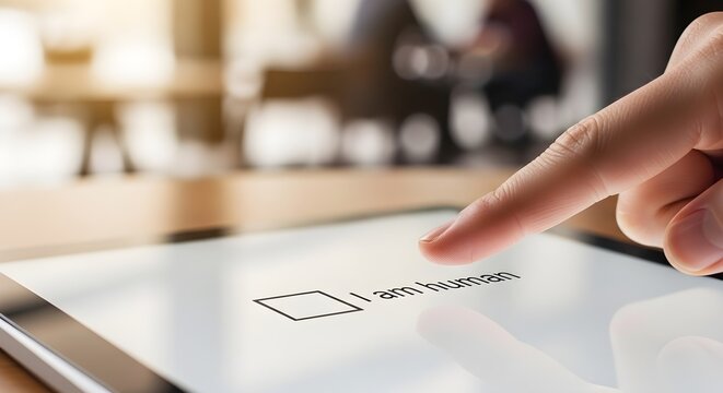 Authenticity Verification Action on Digital Tablet, Human Interaction, Technology Environment, Close-Up Viewpoint Emphasizing Digital Humanity
