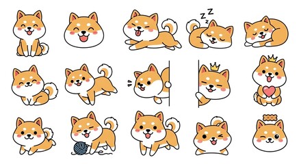 Obraz premium Shiba Inu dog illustrations various poses