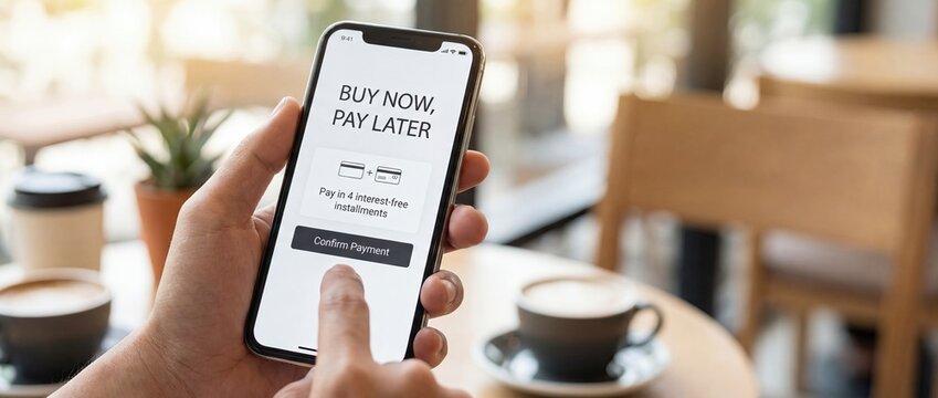 Buy now pay later mobile payment concept with smartphone in hand
