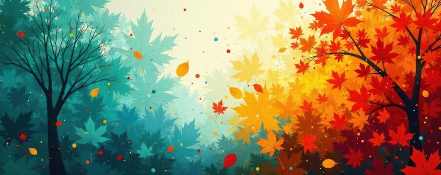Abstract autumnal collage, grainy, vibrant teal, orange, blue, red, white , poster, grunge, collage