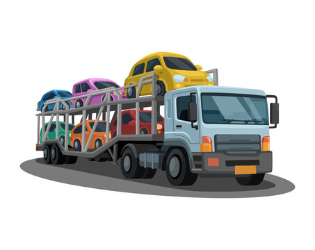 Car Carrier Truck Transporting Multiple Vehicles Illustration Vector