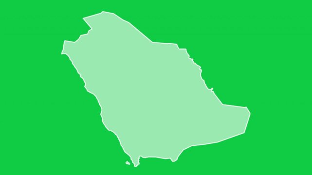 Saudi Arabia map glow outline animation green background