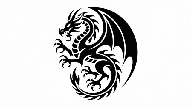 Mysterious black and white illustration of a stylized dragon skull with intricate details Vector