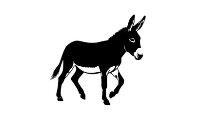 Fototapeta premium Walking donkey silhouette vector dynamic pose farm animal isolated on white