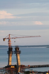 Fototapeta premium Soekarno Bridge construction while on progress in 2011. Located in Manado, North Sulawesi, Indonesia.