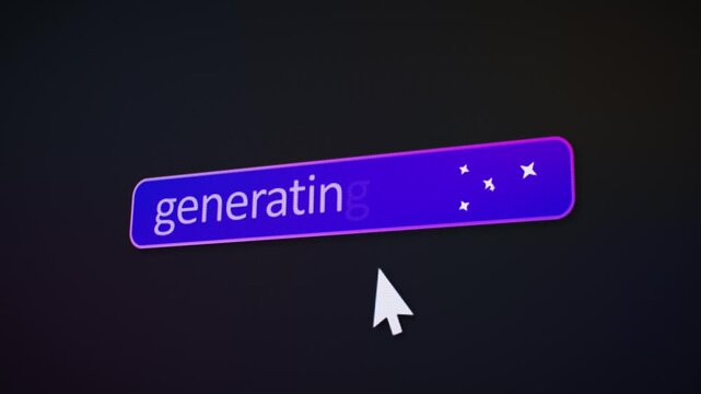 Video animation of a fictional website featuring an artificial intelligence (AI) button that generates content when clicked. Ideal for representing digital creativity.