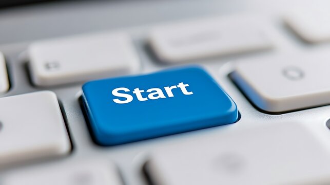 Start Button On Keyboard For Beginning Or Startup Concepts Closeup