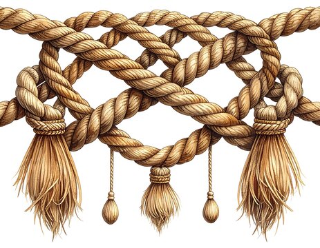 Illustration of intricately knotted ropes with tassels and decorative embellishments