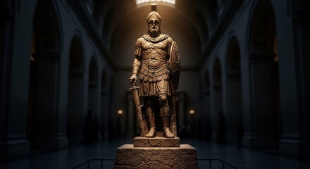 Fototapeta premium Ancient Warrior Statue Standing Proudly in a Grand Hall.