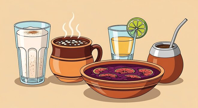 Diverse drinks set.