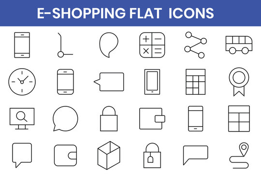 E-commerce and online shopping icons, symbols and concepts. Shopping web icons in line style. Ecommerce, discount offers, delivery, online store, coupon code, bank card payment, gift box, retail set.