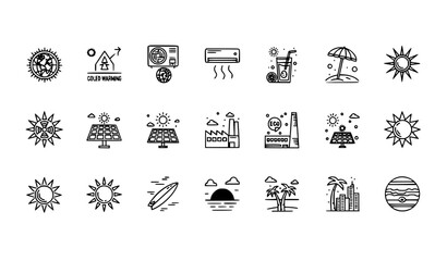 Sunlight and Climate Outline Icons Set with Summer Leisure Energy and Space Elements Vector Pack © BijoyChandra