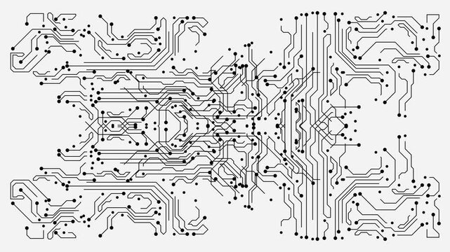 Abstract Digital Circuit Board Pattern, Detailed Electronic Microchip Lines and Nodes, Futuristic Technology Background