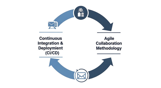 Comprehensive DevOps software engineering lifecycle diagram depicting continuous integration, automated deployment, agile workflow methodology, and infrastructure management optimization process.