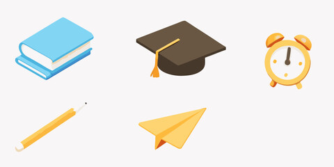 Education icons books graduation cap alarm clock pen and paper airplane © Sabuj