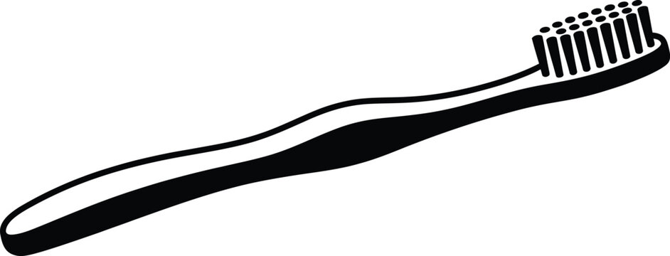 Minimalist black and white vector illustration of a toothbrush with detailed bristles for dental care