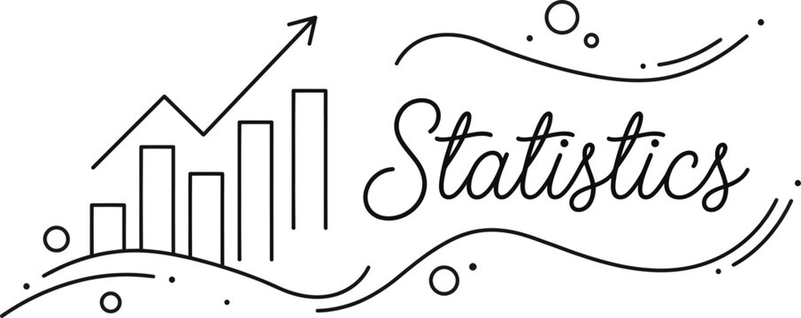 Modern vector graphic illustration featuring a rising bar graph and line chart with elegant "Statistics" text, symbolizing data analysis and business growth.