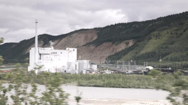 HEALY, USA- AUGUST, 12, 2025: the view from a train of the healy power plant, a thermal coal fired power plant, in alaska
