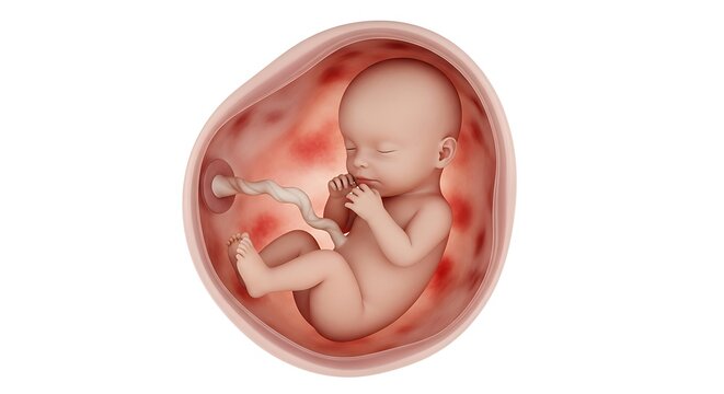 Fetus in amniotic sac medical with umbilical cord detail