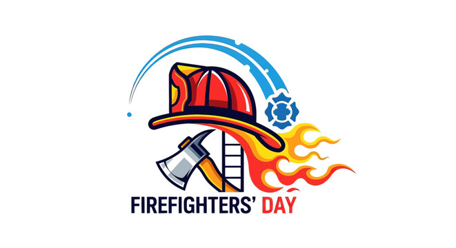 Firefighter logo with hat and axe.