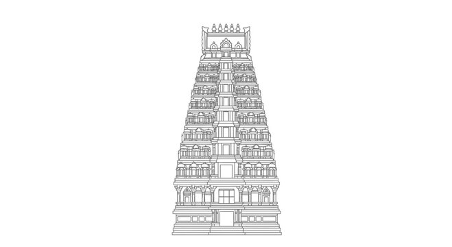 Intricate Southern Indian Temple Tower Gopuram Architectural Detail