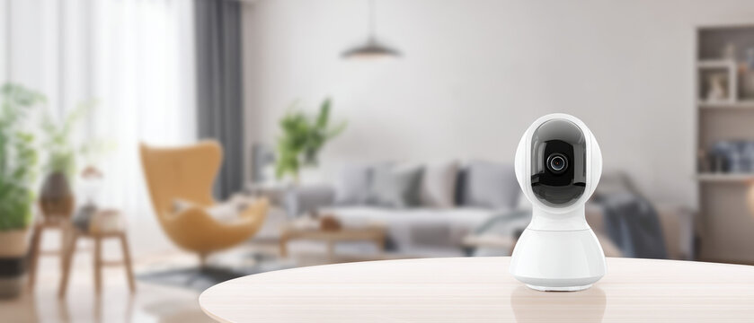 Smart home security camera indoor surveillance modern living room wireless ip device monitoring