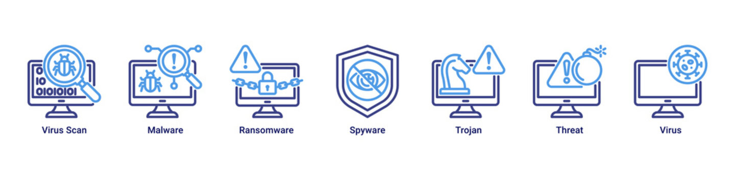 Threat Detection web banner icon vector illustration with icons of Virus Scan,Malware,Ransomware,Spyware,Trojan,Threat and Virus