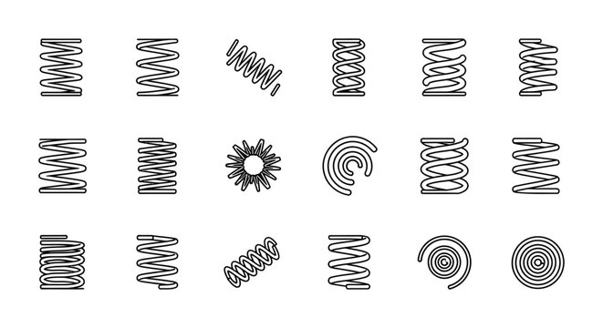 collection of different types of metal springs and coils line art