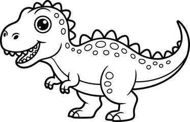 Obraz premium Cute cartoon dinosaur character with large eyes and spiky back in playful pose vector illustration design
