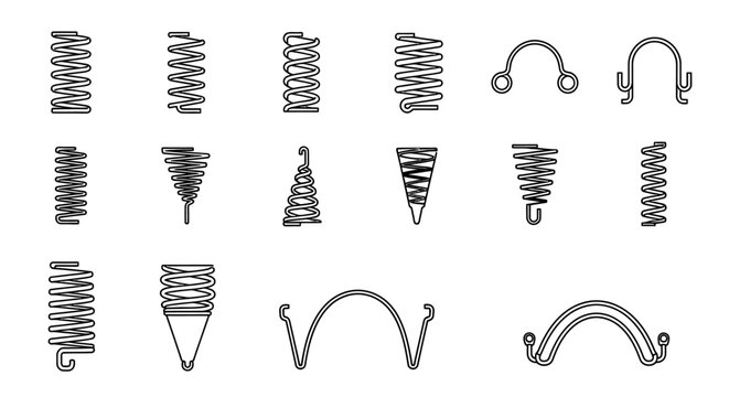 set of different coil springs and spring clips mechanical components and parts