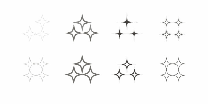 Collection of sparkling star shapes with varying styles and opacity