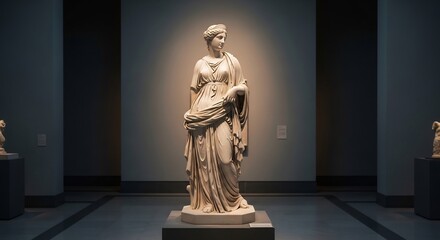 Fototapeta premium Ancient Greek Marble Statue of a Woman in Museum Display.