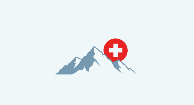 Mountain with Swiss flag marker icon.