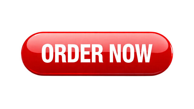 Order Now Button - A Red Glossy Oval Button with White Text "ORDER NOW" Isolated on a White Background, Perfect for E-commerce and Promotional Use