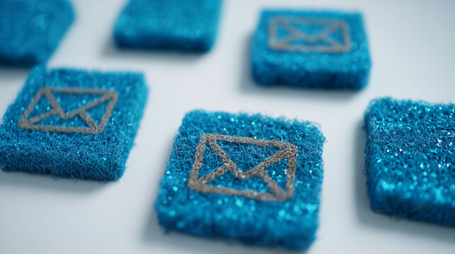 Multiple blue square buttons with mail envelope icon representing digital communication